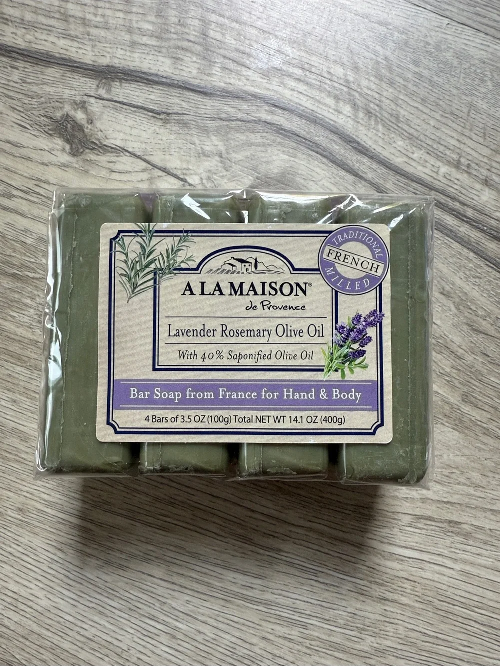 NEW A La Maison Lavender Rosemary Olive Oil Bar Soap 4 Bars French Milled Sealed